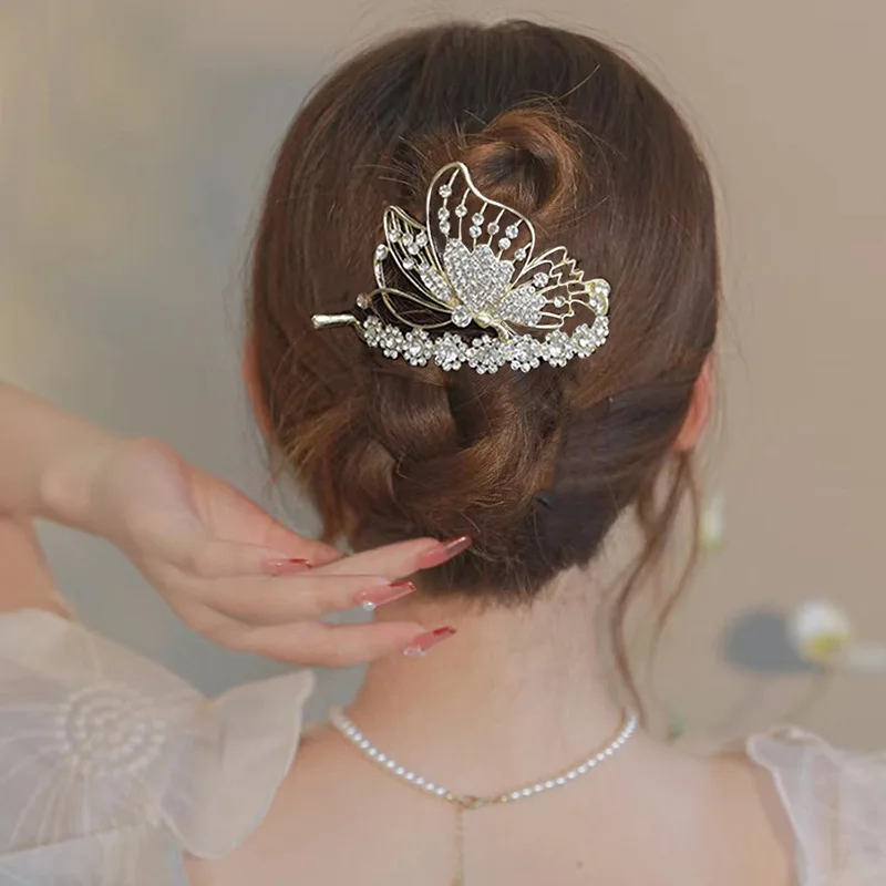 New Delicate Butterfly Tassel Twist Clip Korean Elegant Ponytail Braid Grab Clip Frog Buckle Retro Female Hair Accessories