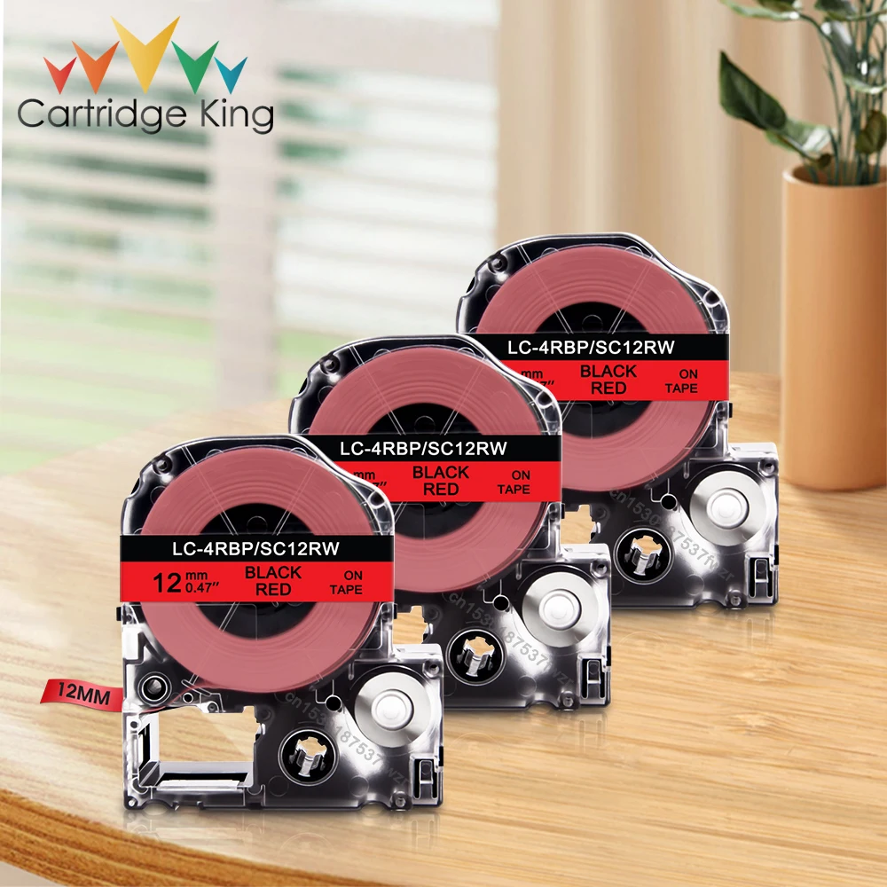 3pcs SC12RW LK-4RBP 12mm Label Tape for Epson Adhesive Label Ribbon Black on Red Compatible Epson LW-300 LW-400 Labeling Machine