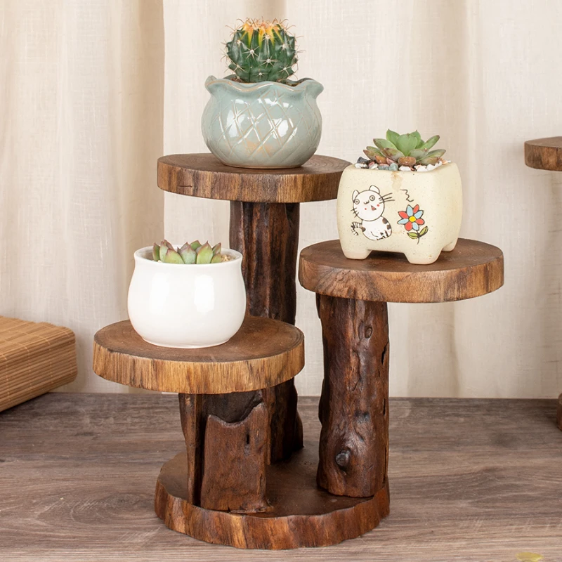 Desktop Succulent Stand Solid Wood Display Stand Living Room Vintage Shelf Balcony Bay Window Flower Stand Unique Decor decor