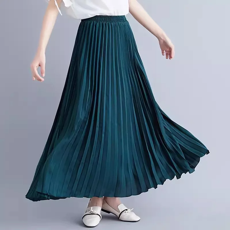 

2024 Fashion Spring Summer New Solid color Pleated Long Skirt For women's Casual Artistic High waisted Slim Skirts Female