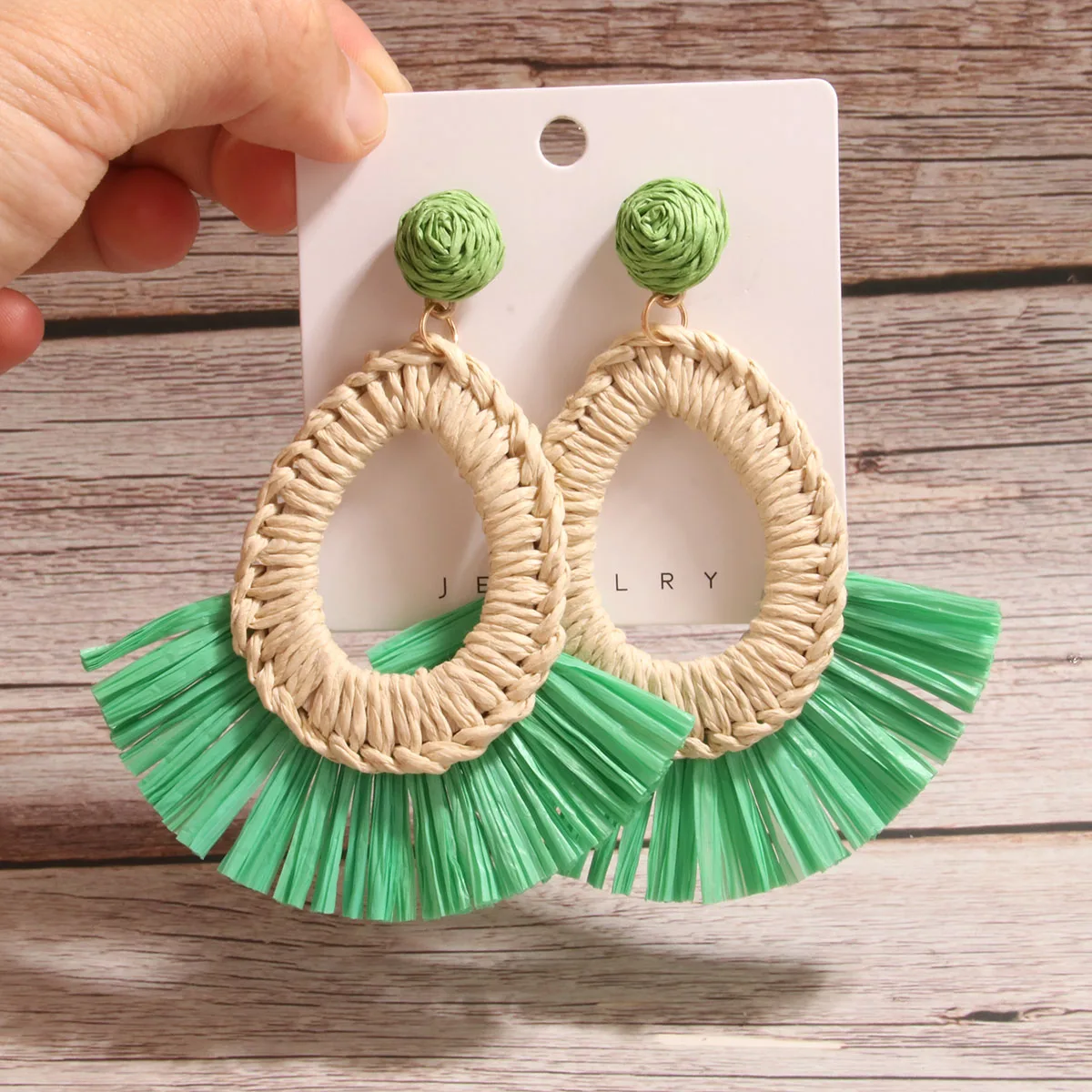 Handmade Raffia Drop Earrings Bohemian Geometric Round Square Dangle Earring Natural Rattan for Women Vacation Jewelry