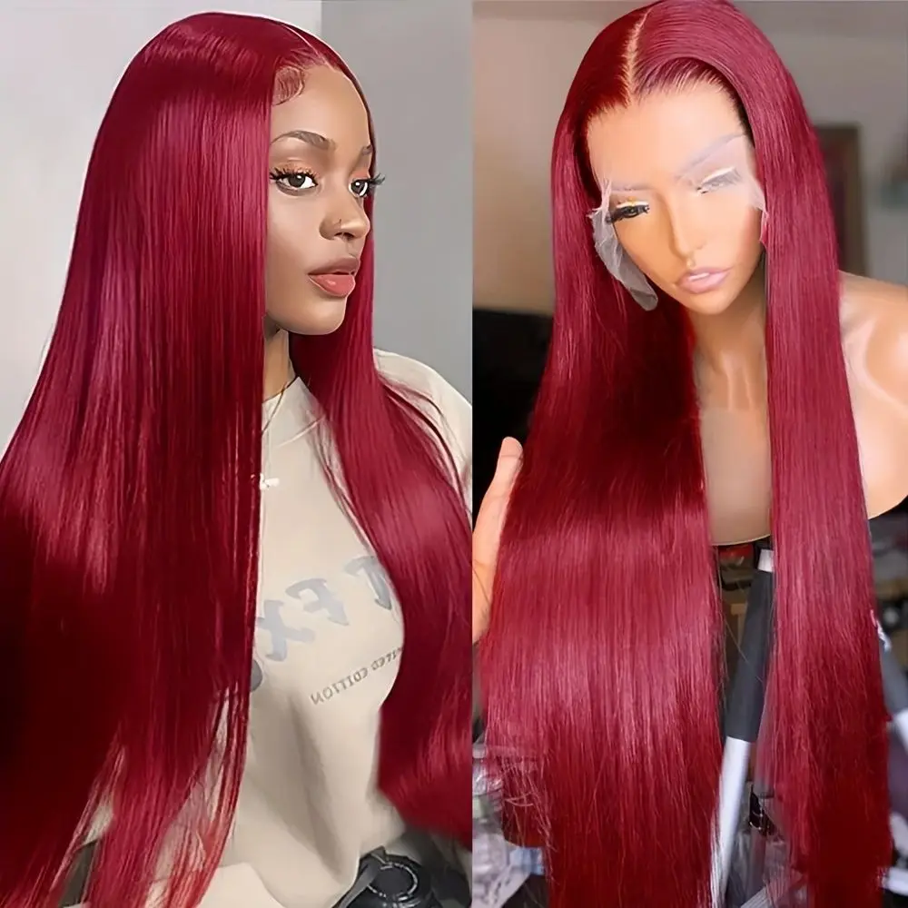 

30 34 Inch Burgundy 13x6 Hd Lace Frontal Human Hair Wig On Sale Bone Straight Lace Front 99J Colored Human Hair Wigs For Women