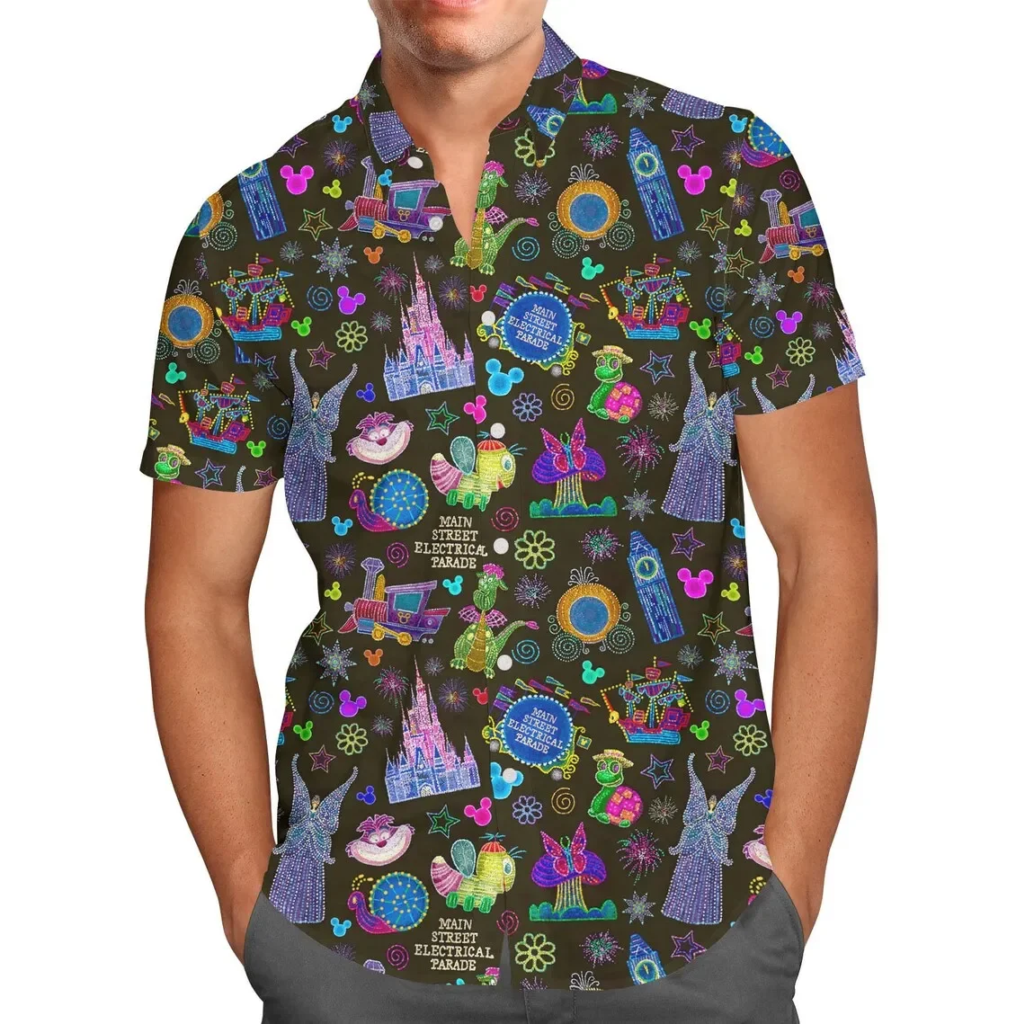 

New Main Street Electrical Parade Hawaiian shirt Disney Fashion Vintage Button Down Short Sleeve Shirt Men Women Hawaiian Shirts