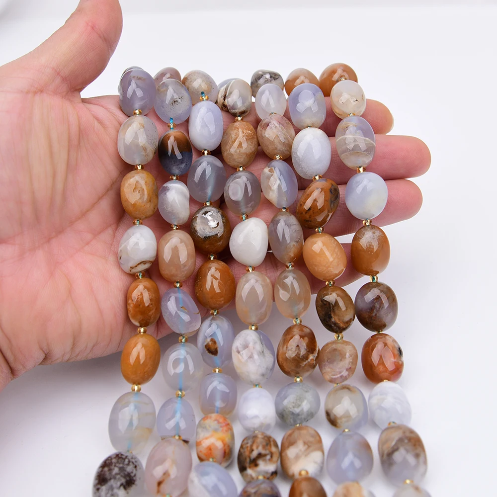 APDGG 2 Strands Natural Mix Blue Lace Agate Stone Smooth Nuggets Loose Beads 16'' Jewelry Making Accessories