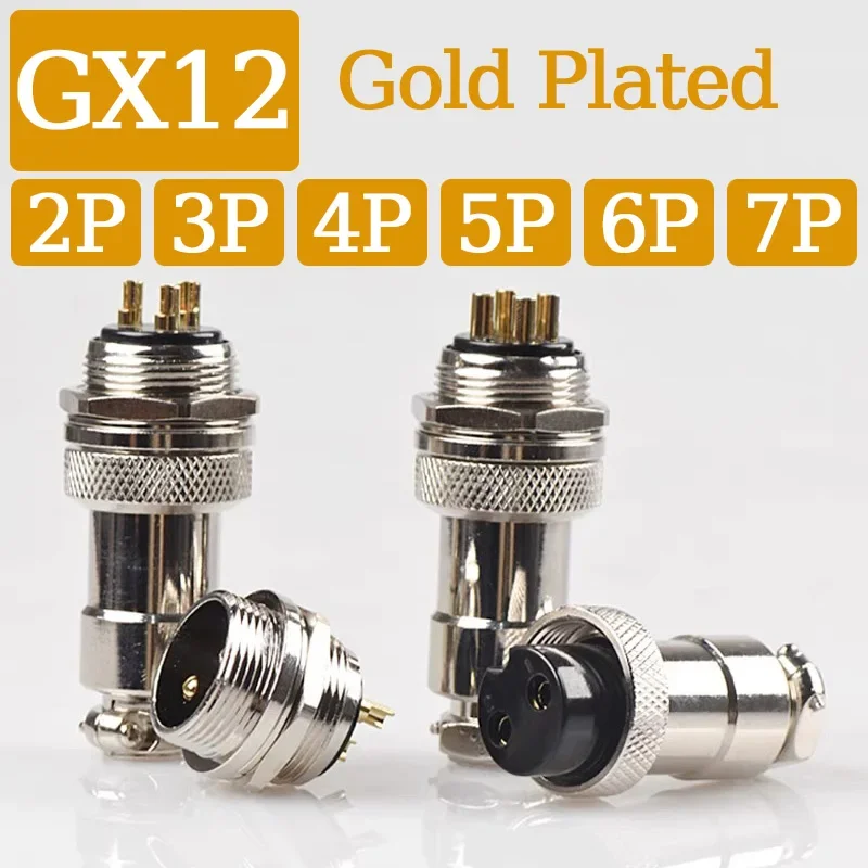 

5/20/100Set GX12 Gold Plated Aviation Socket Plug 2 3 4 5 6 7 PIN Male Female 12mm M12 Wire Panel Circular Connector DF12 M12