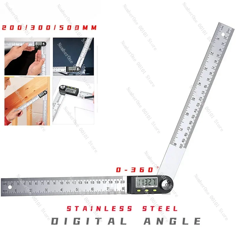 Electronic Digital Display Goniometer Protractor Stainless Steel Woodworking Ruler Angle Meter Horizontal Ruler 360 Degrees