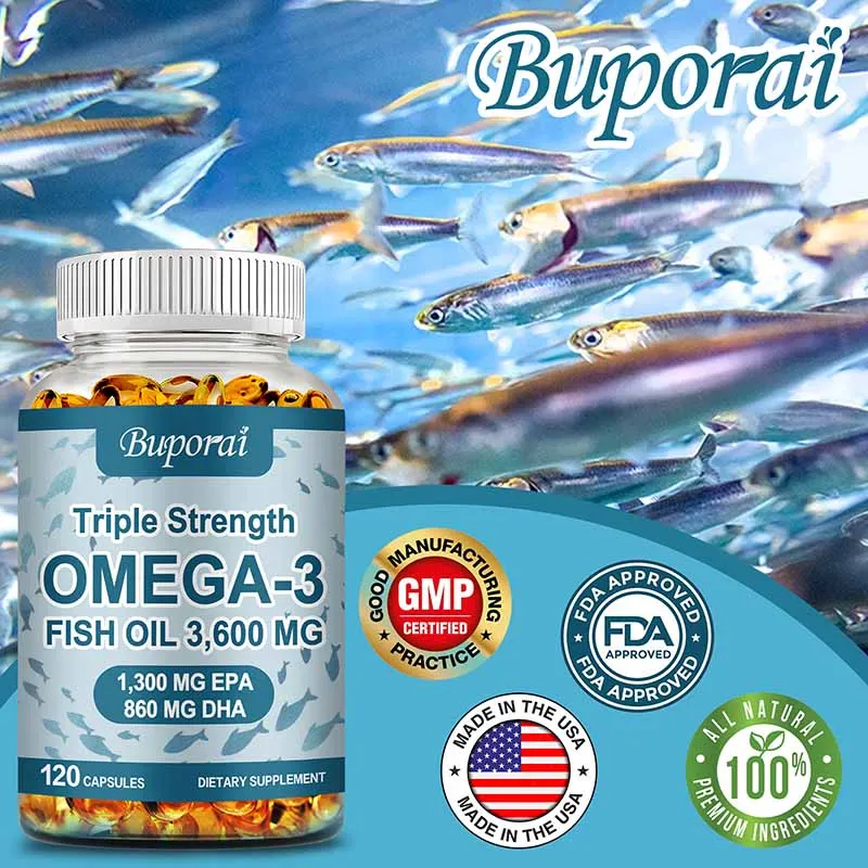 Omega 3 Fish Oil - for Nervous System, Skin and Hair Health, Antioxidants - Easy To Swallow