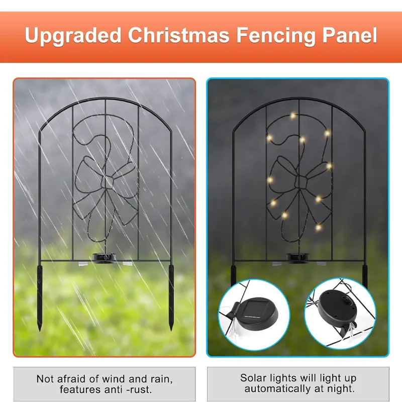 سياج حديقة بدون حفر حاجز حيوانات ، مصابيح ليد بالطاقة الشمسية ، سياج حفر الكلاب الزخرفية ، استخدام في الهواء الطلق ، بطشة عيد الميلاد ، 10 عبوات
