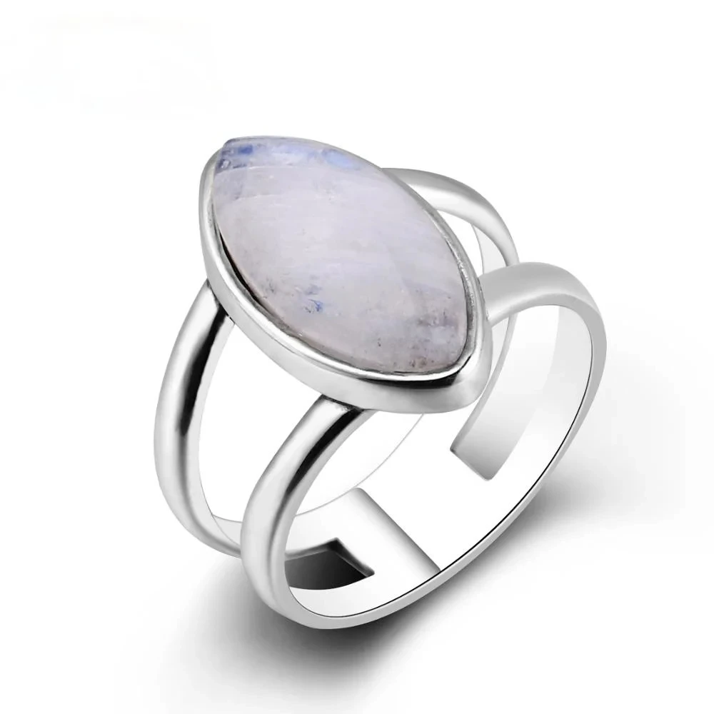 Sterling Silver 925 Simple Natural Moonstone Rings for Women Engagement Wedding Finger Ring Fashion Jewelry Ring