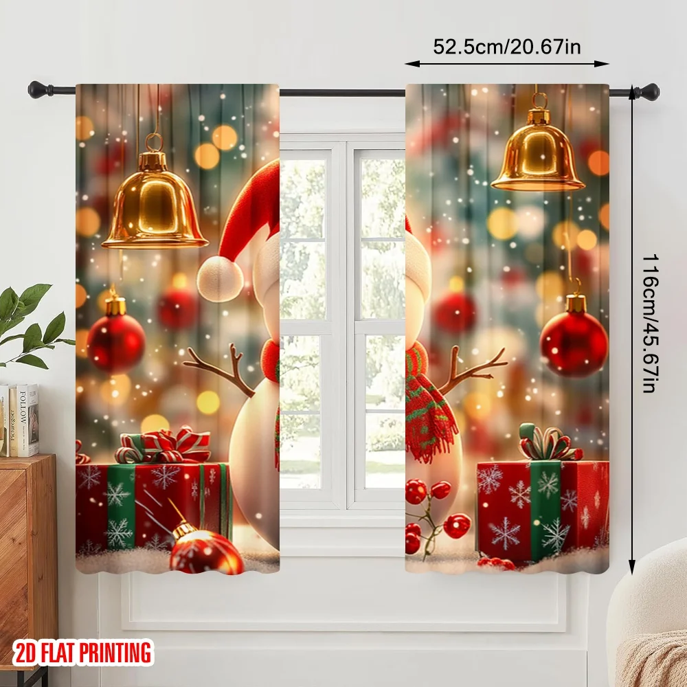 2pcs,2D plane printing Curtain Popular Cute Snowman Christmas Holiday Decorations (3) Polyester Fabric (without rod) All Seasons