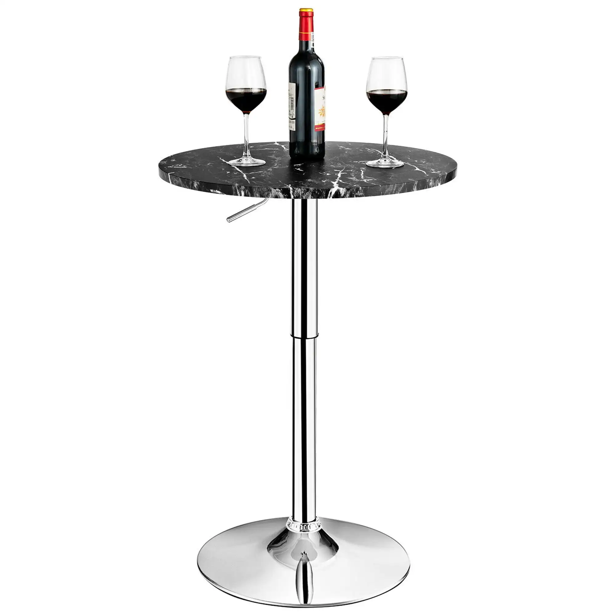 Round Swivel Adjustable Bar Table with Faux Marble Top Bistro Pub Counter Table Cocktail Table Kitchen Dining Table, Black