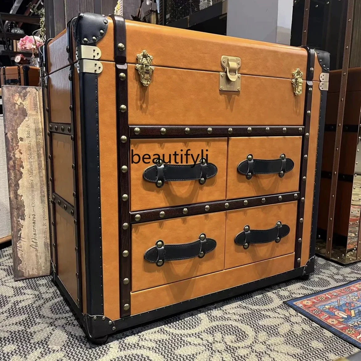 

Premium retro style flip four chest cabinets large capacity storage side cabinets clothing display cabinetsAsmt09