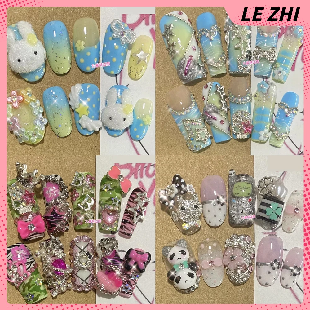 

Summer 2025 Wave Point Rose Press On Nails Art Y2K Glitter Powder Customizable High Quality Handmade False Nail Gift