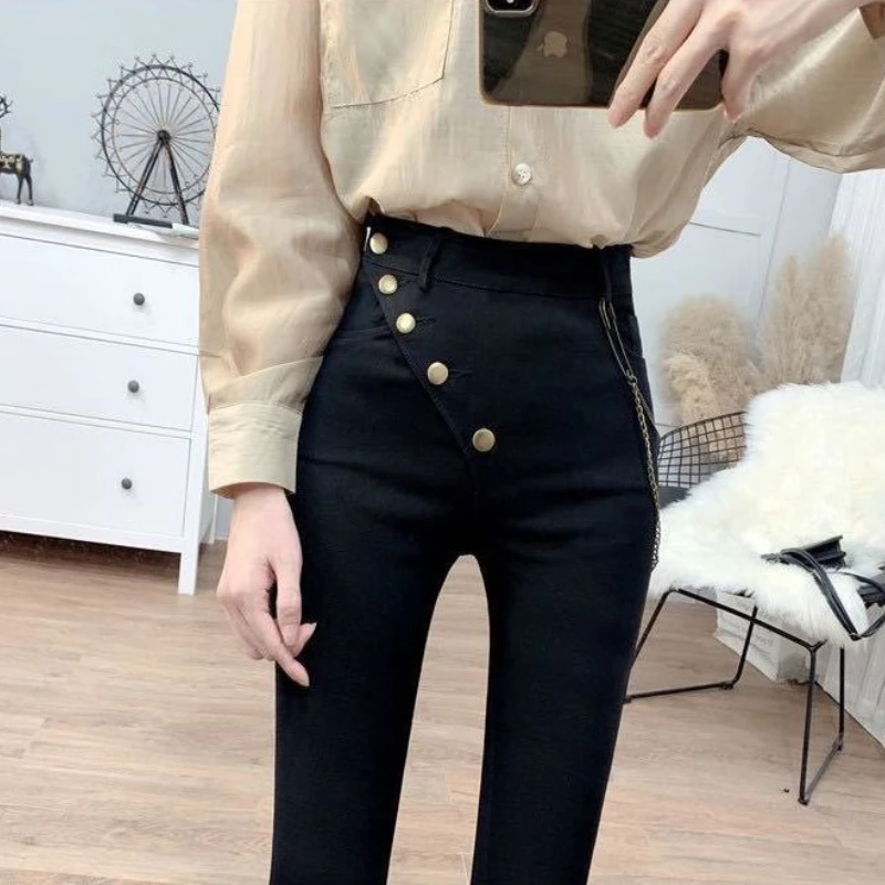 

Брюки-карандаш женские весенние новые с высокой талией дизайн узкие модные пуговицы простые универсальные корейский стиль для отдыха на каждый день изящные