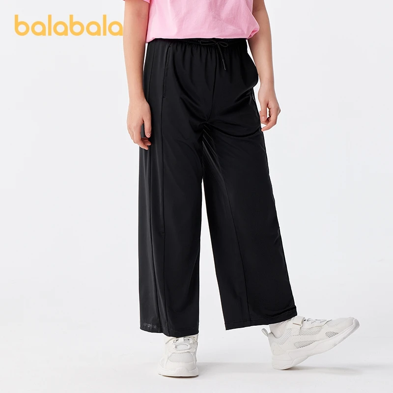 Balabala Casual Pants Girls Pants 2024 Summer New Middle and Big Kids Cool Feeling Sunscreen Knitted Long Pants