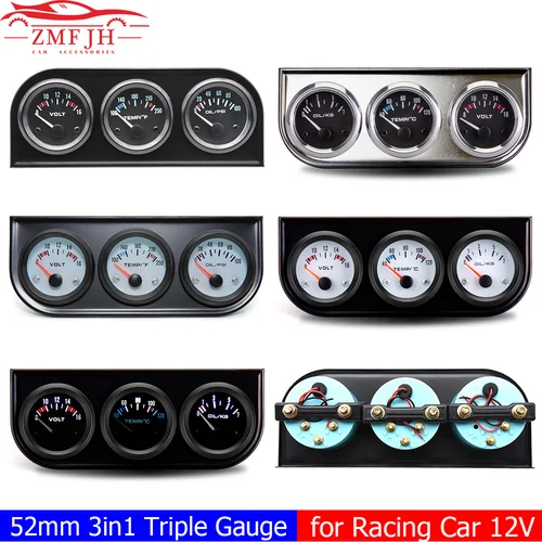 Imagen 2 del producto Medidor de temperatura de agua 3 en 1 para coche de carreras, medidor de presión de aceite, indicador de temperatura de aceite con Sensor, voltaje 1/8 NPT, 2 "", 52MM