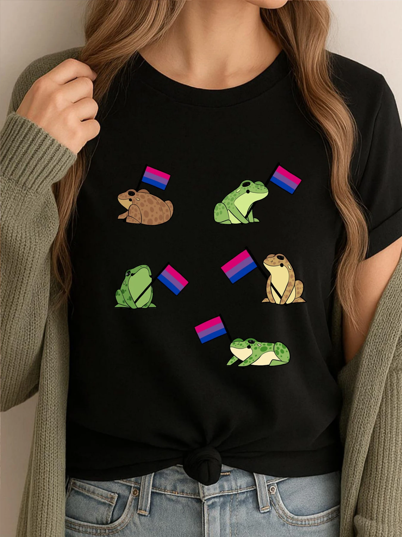 

Забавная футболка с принтом Bi Frog Pride, наклейки, графическая футболка, мужская дизайнерская одежда, повседневные модные топы