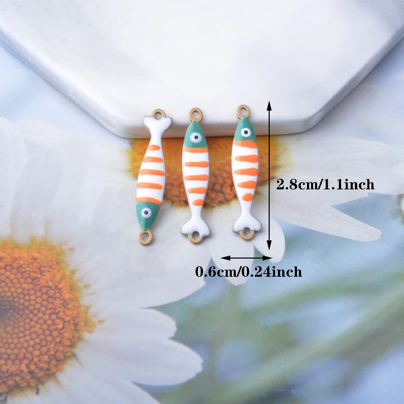 6 Stück Meereslebewesen Lange Fisch-Halsketten-Anhänger aus Kupfer, beidseitig emailliert, Schlüsselanhänger, Fisch-Charms, DIY-Schmuckzubehör – Detail 2