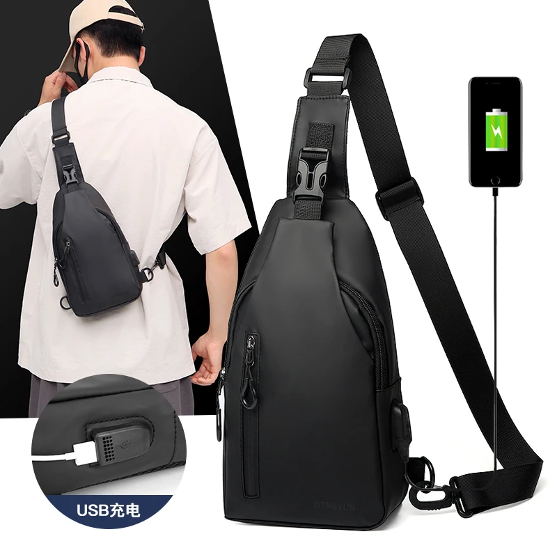 1 Men\'s Large Capacity Usb Charging Multifunctional Chest Bag Fashion Simple Commuter Lightweight Shoulder Crossbody Bag