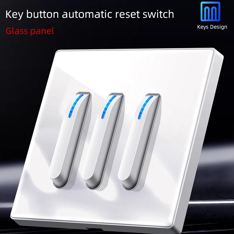 White Piano Button Wall Switch Socket Household Tempered Glass Panel Homestay Socket with USB Interface, French Wall Socket 220V