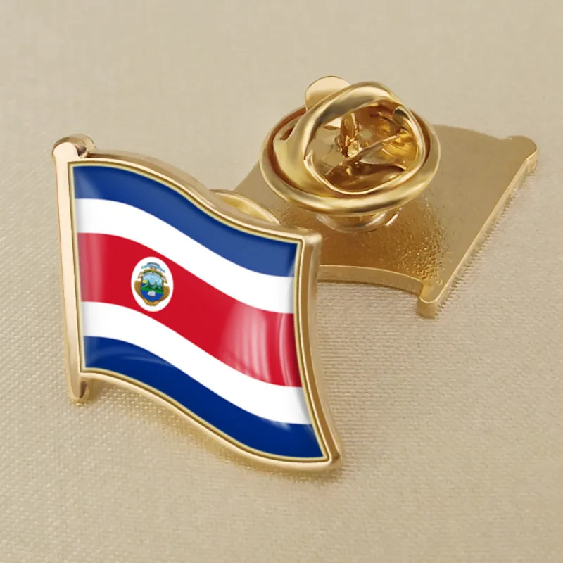 Insignia de la bandera nacional de Costa Rica, alfileres de hebilla de mariposa de cobre, broche de bandera artesanal esmaltado chapado en oro, artesanías decorativas