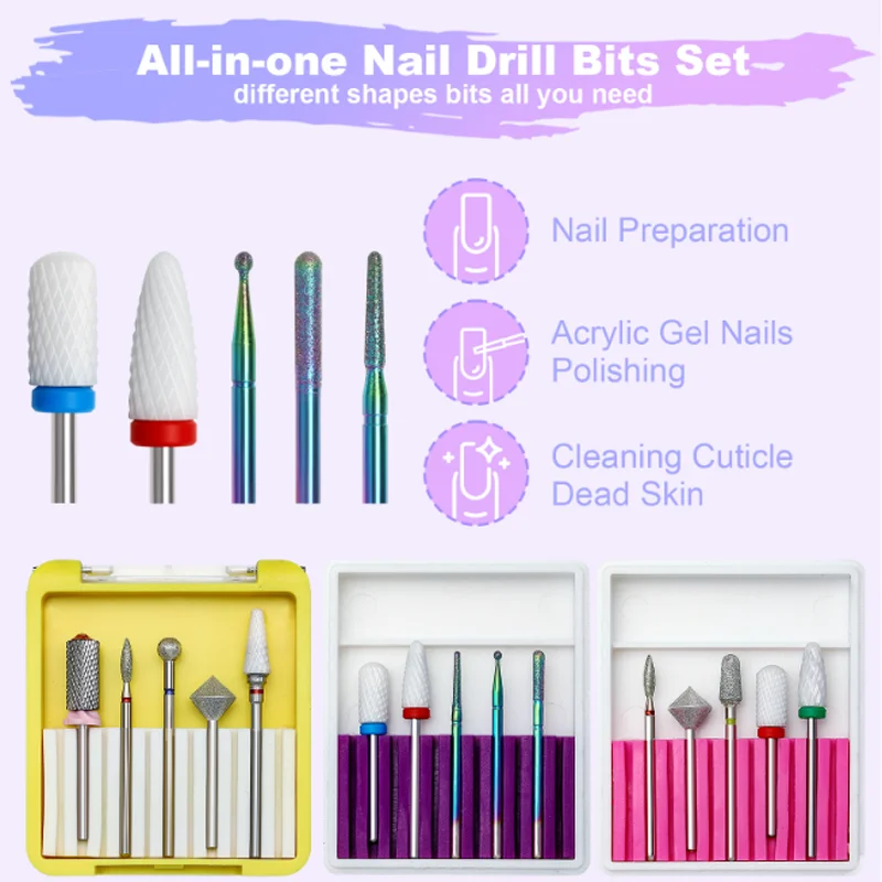 Brocas profesionales para uñas, 5 uds., juegos de cabezales de esmalte de uñas, salón de manicura, herramientas para quitar la piel muerta, cabezal de pulido de acero de tungsteno