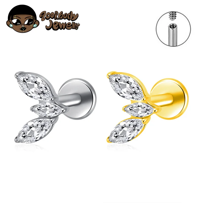 ASTM F136 TItanium Marquise CZ Helix Conch Piercing Internal Helix Labret Lip Lab Daith Lobe Ear Studs Nose Rings Body Jewelry
