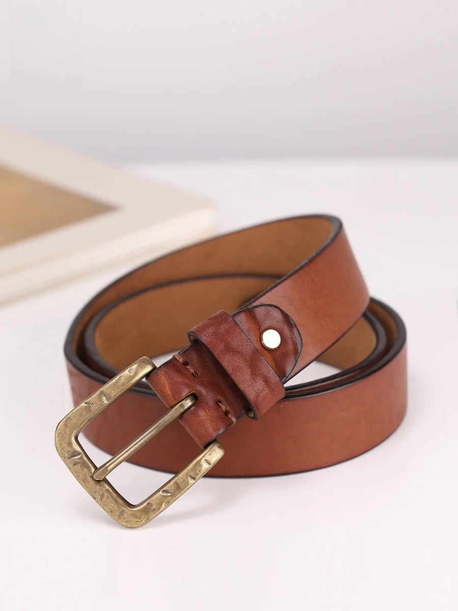 high-end-luxury-leather-belt-men's-pure-copper-bule-top-layer-cowhide-young-people's-jeans-retro-waist-belt-brown