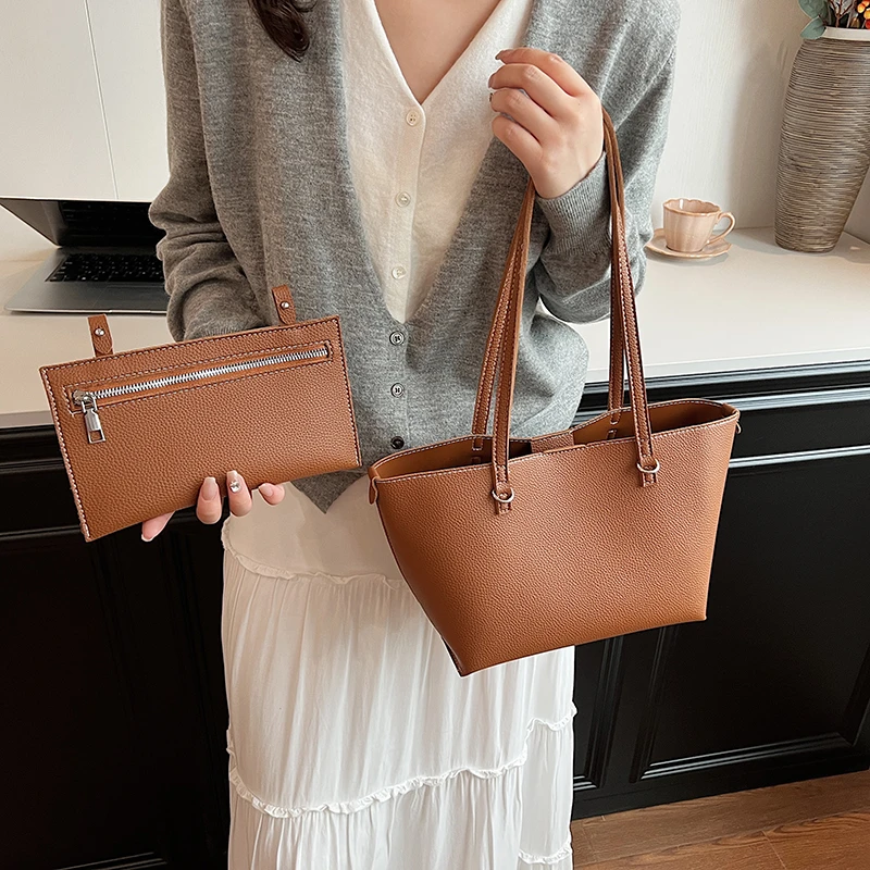 

2 Sets Casual Tote Bags PU Leather Shoulder Bags for Women Fashion Female Travel Bag Designer Luxury Lady Underarm Bag Brand Sac