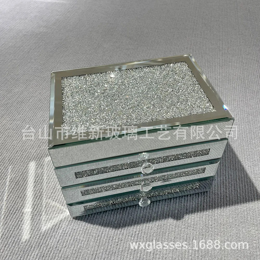 

Cosmetics multi-layer storage box, high-end glass, crystal diamond-encrusted large-capacity high-end jewelry box, spot.