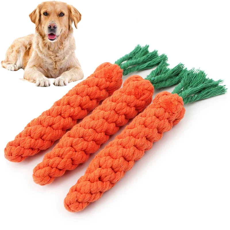 Mastigar brinquedo com nó de cenoura para cão, feito de algodão, durável, mordida-resistente, mordida-resistente, para cachorro, pet fornecimentos, novo, 1pc