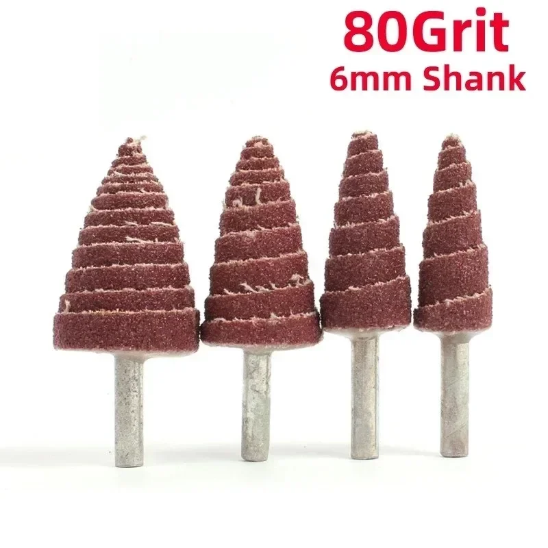 1Pc 6Mm Shank 80 Grit Tapered Cone Schuurpapier Slijpen Schuren Hoofd Flap Polijsten Wiel Schijven Doorn Voor Mini boor Gereedschap