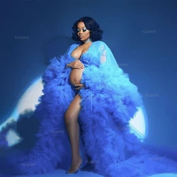 Pregnancy Women Robe Photoshoot Long Gowns Fluffy Tulle Long Sleeve Maxi Gown Bridal Sleepwear Maternity Dresses for Baby Shower