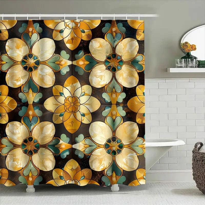 

Роскошная занавеска для ванной с цветочным принтом, современный дизайн, украшение для ванной комнаты, занавески для душа для домашнего декора (черный/желтый/зеленый)
