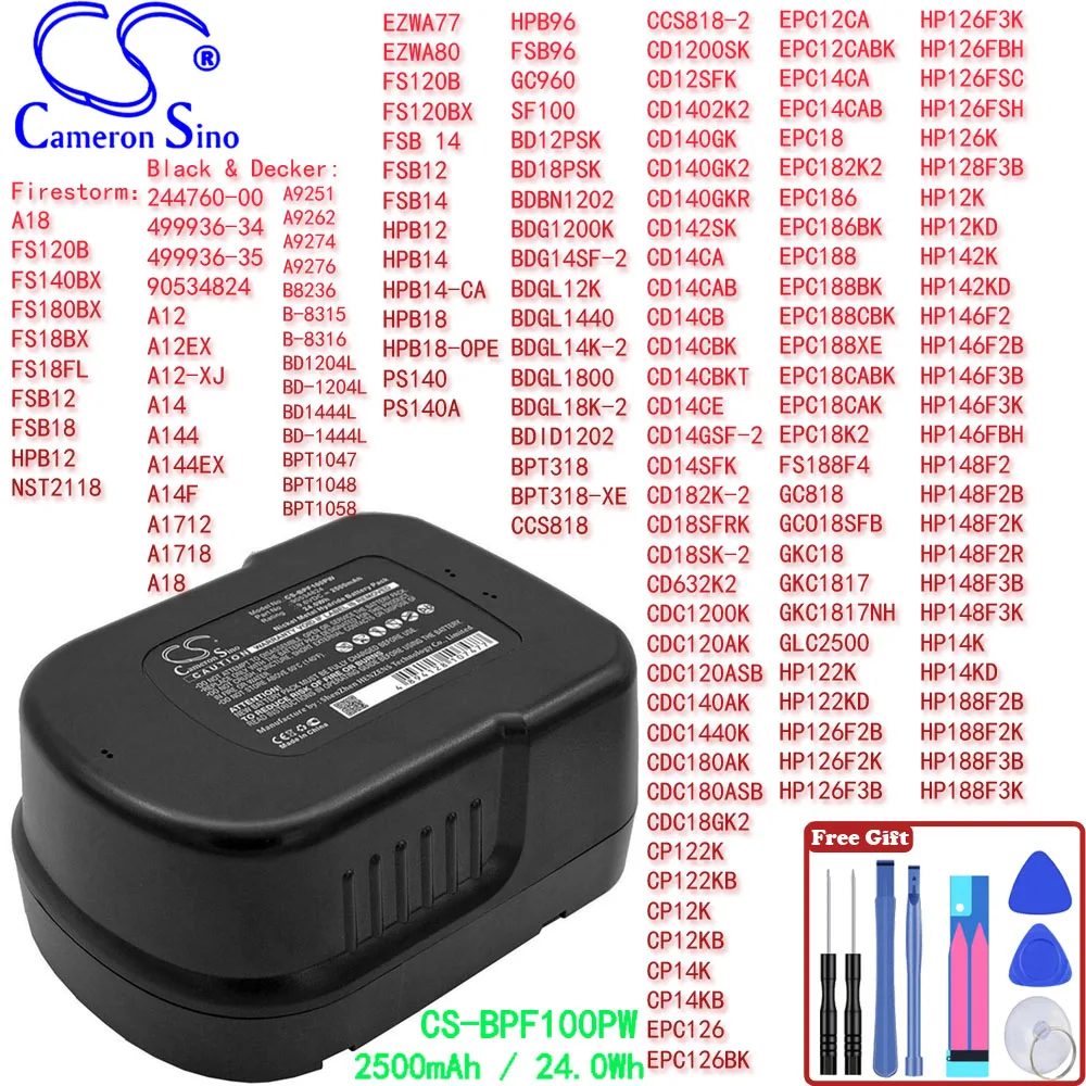 Power Tools 2500mAh / 24.0Wh Battery For Black & Decker 244760-00  499936-34  499936-35  90534824  A12  A12EX  A12-XJ  A14  A144