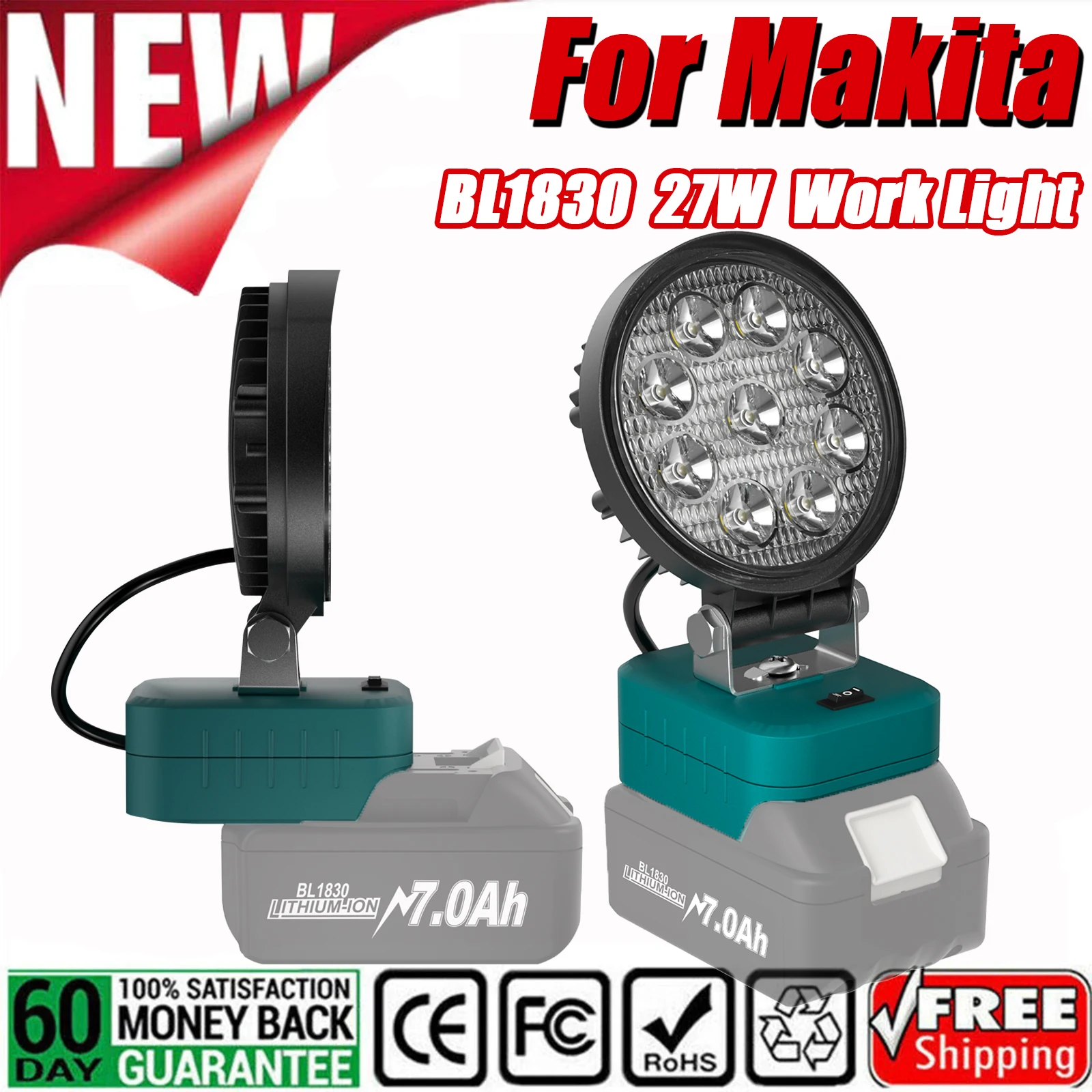 BATTOOL LED 27W Work Light For Makita BL1815 BL1830 BL1430 BL1860 Li-ion Battery Energy-saving Outdoor Lighting Portable Lamp