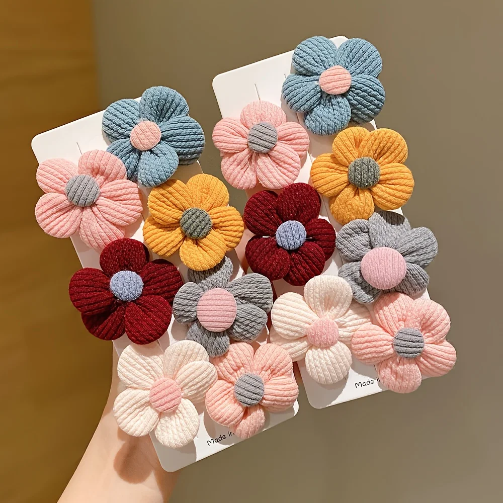 14 pieces of girls\' woolen flower hair ties that do not hurt hair little girls\' hair ties,高弹力发绳, versatile f