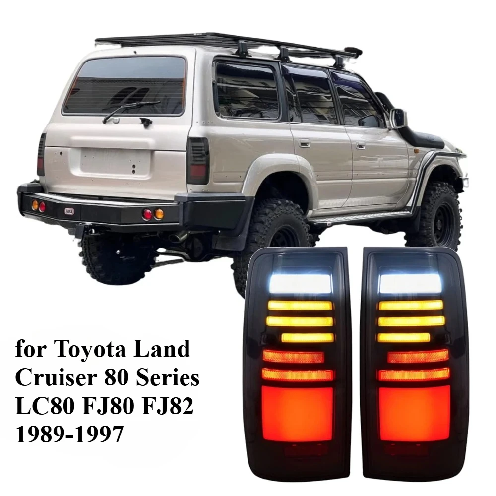 for Toyota Land Cruiser 80 Series LC80 FJ80 FJ82 1989-1997 LED Tail Light New Red Lens Driving Brake Lamp with Blue Back Lights