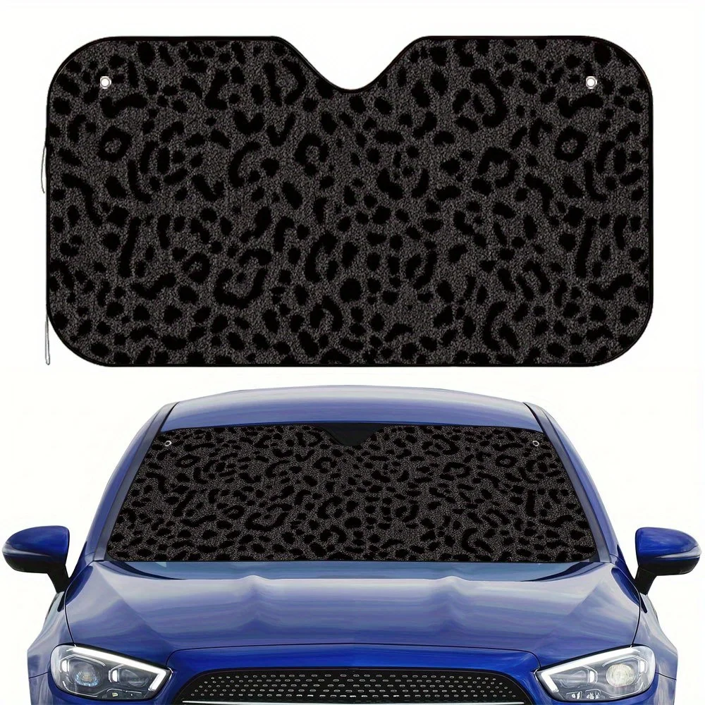 One Piece Of 2D Flat Dark Leopard Print Car Sunshade – Maintains A Cool And Fashionable Interior, Collapsible For Convenient Sto