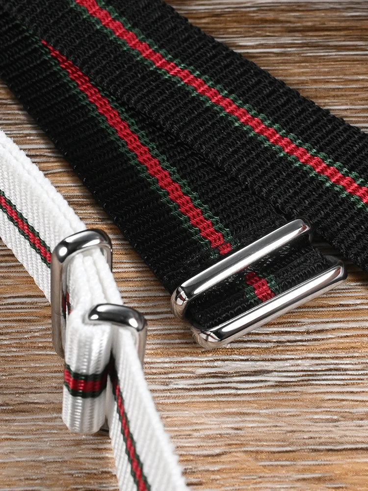 San Martin 20mm Rugged Woven Fabric Watchband Nylon Military Style Wrist Watch Strap Classic Vintage Stripes Steel Buckle BD0015