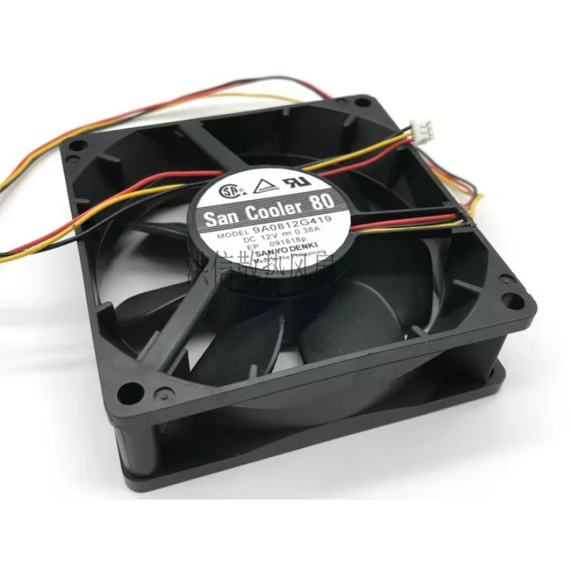 SANYO DENKI 9A0812G419 DC 12V 0.38A 80x80x25mm 3-Wire Server Cooling Fan