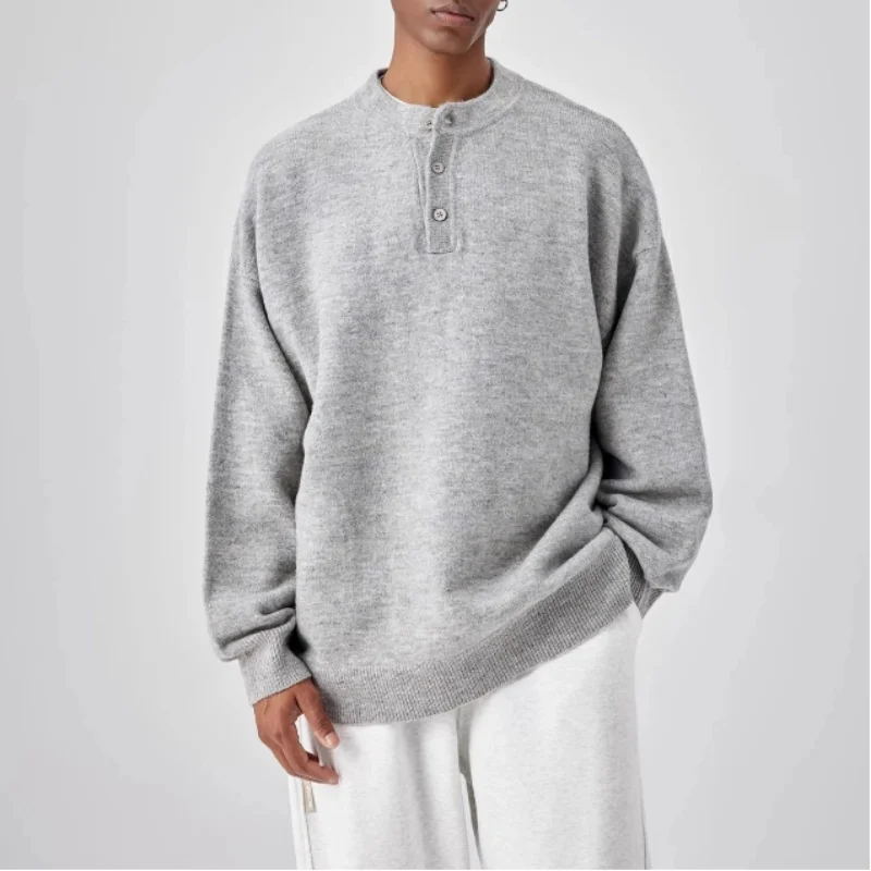 

American Henry Neck Sweater Men in Autumn and Winter Lazy High-end Casual Long-sleeved Men's Inner Base Knitted Sweater Thread