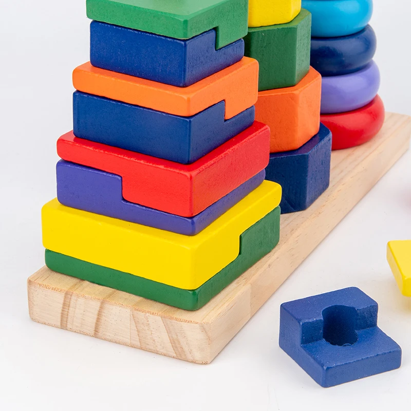 Blocchi di costruzione colorati in legno Giocattolo impilabile Blocchi di diverse forme Bambini Costruisci e impilare per imparare le forme - Super divertente