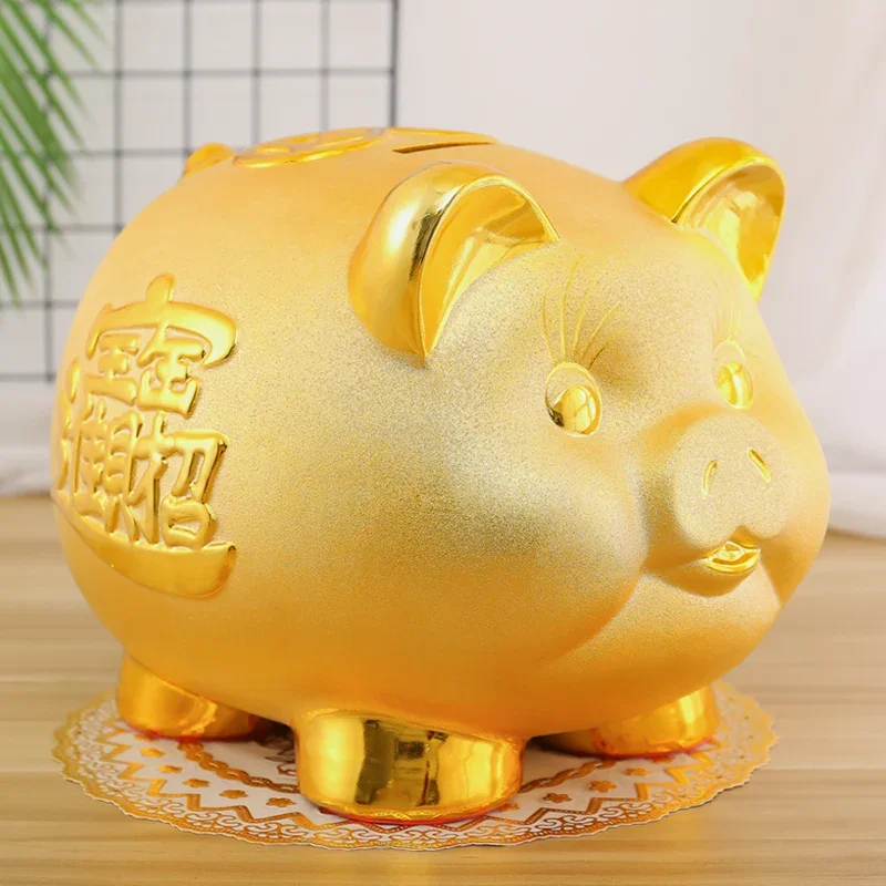 Luxury Gold Coin Money Box Adult Kids Cartoon Hidden Storage Jar Cute Ceramic Pig Piggy Bank Paper Money Piggy Bank Home Decor
