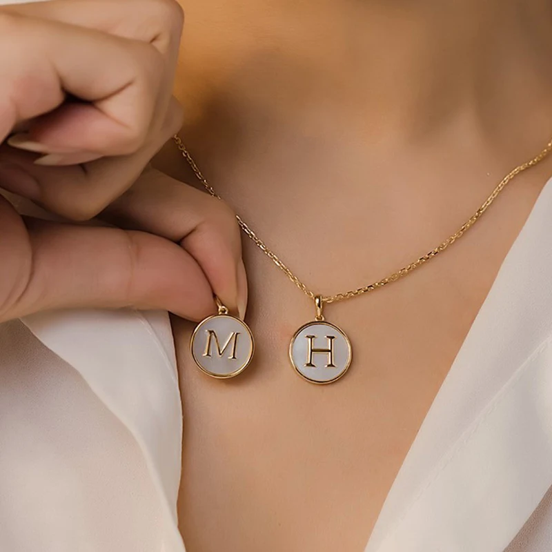 Minimalist Enamel Initials White A-Z Pendant Alphabet Personalized Pendant Necklace Women Men Necklace Jewelry