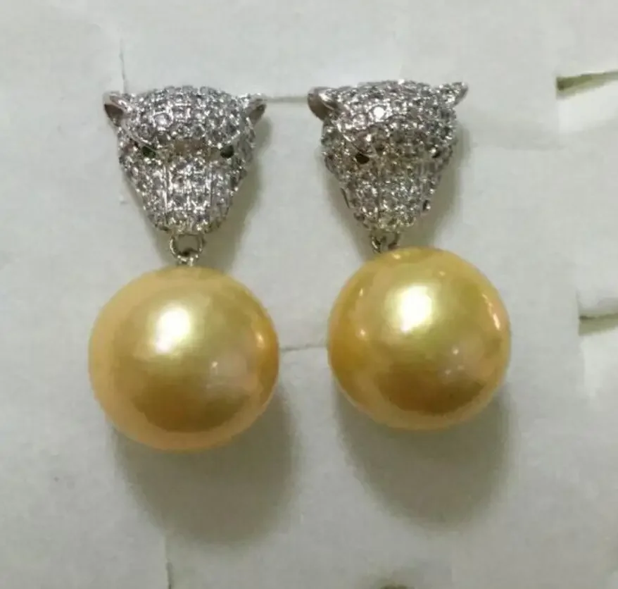 charming pair of huge 10-11mm south gold pearl earring 925s