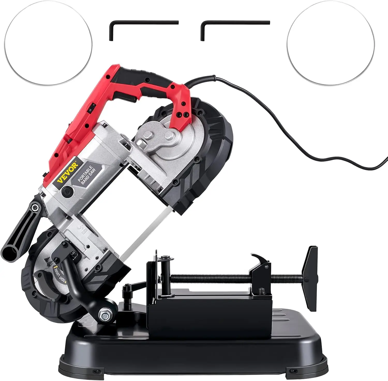 Portable Band Saw, 110V Removable Alloy Steel Base 5 Inch Cutting Capacity Hand held Variable Speed Portable Bandsaw, 10Amp Moto