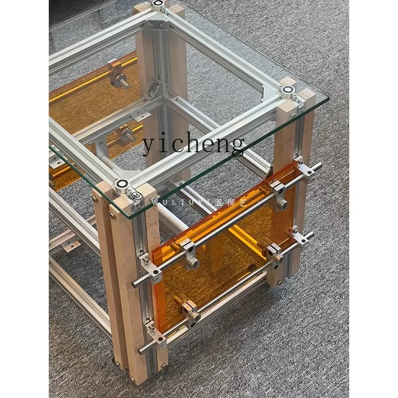 CZ-4 Transparent Glass Sofa Side Table Aluminum Profile Coffee Table Mobile Acrylic Corner Table