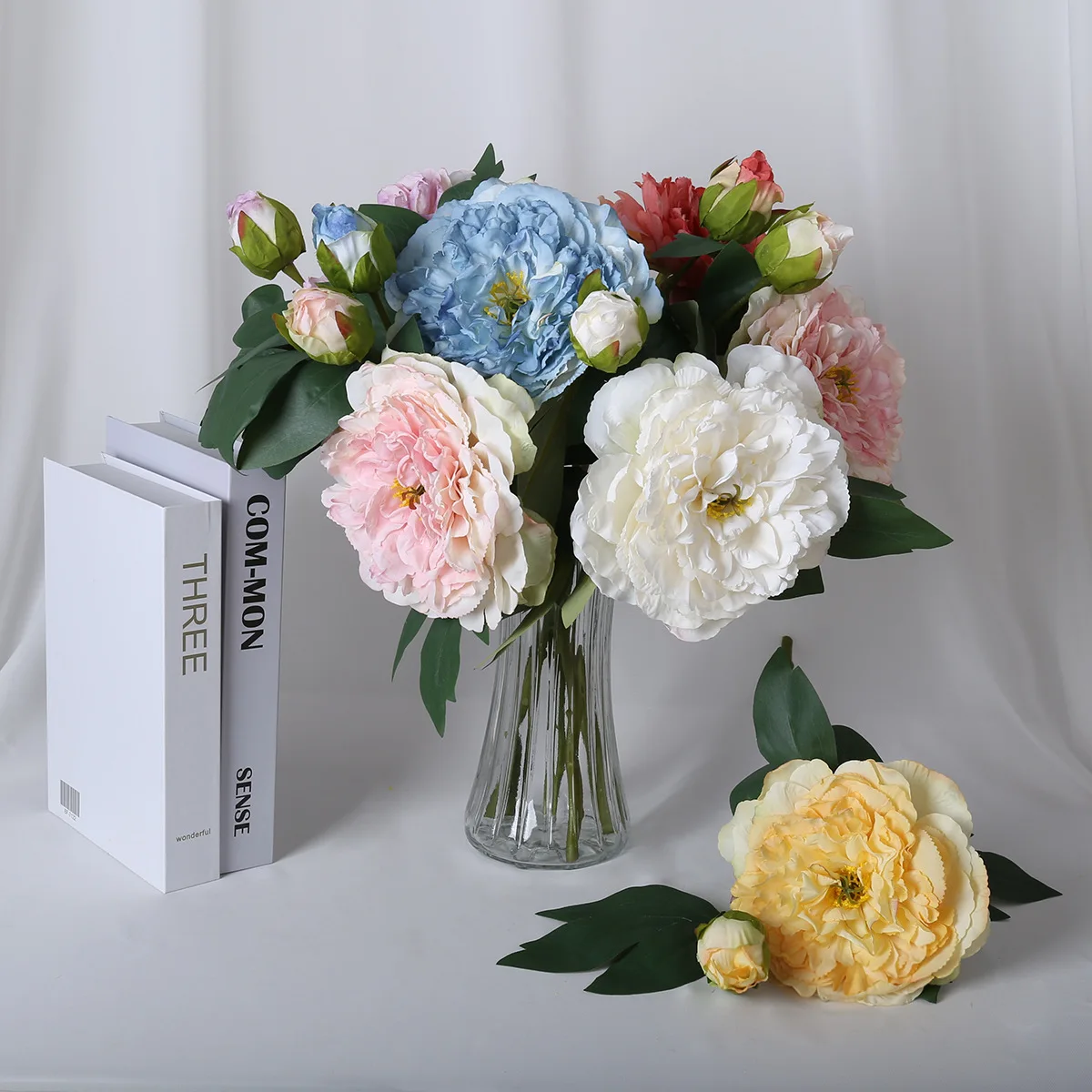 

Peony 2 heads burnt edge rich peony living room decoration bouquet wedding new artificial flowers