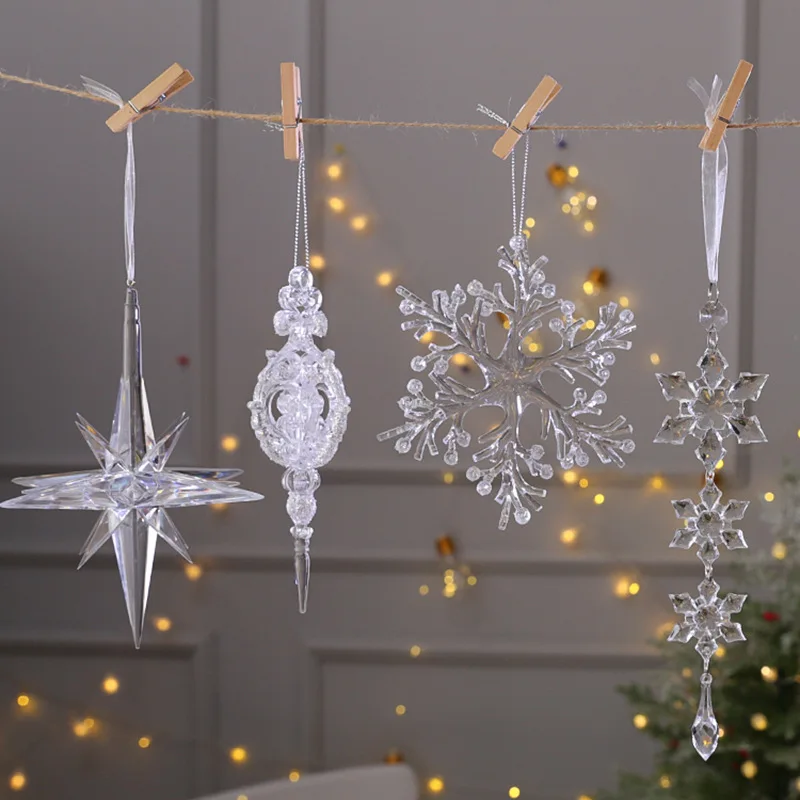 Snowflake Icicle Drop Ornaments Crystal Christmas Tree Transparent Decoration Pendant Christmas Home Decoration Navidad 2023 - Image 3